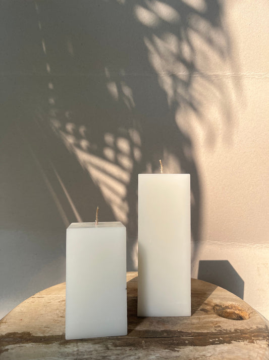 Indiglow square pillar candle with clean geometric lines for contemporary home decor.