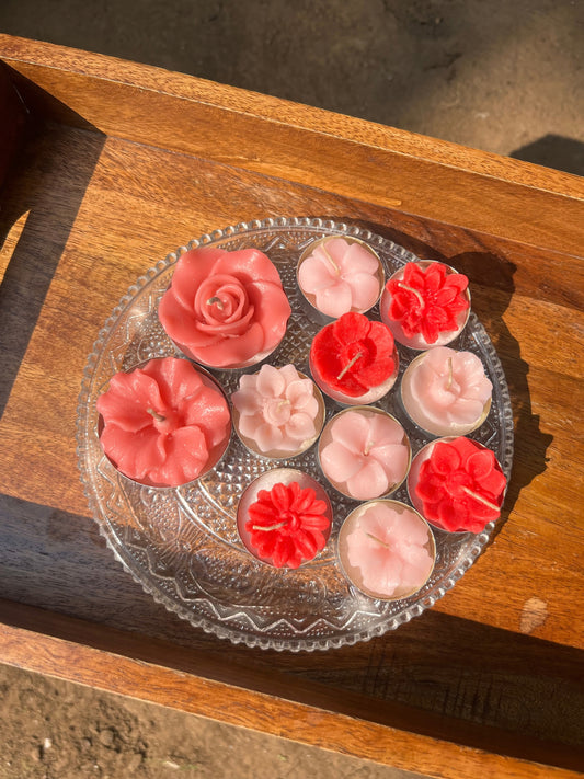 Indiglow flower-shaped tealight candle for decorative displays.