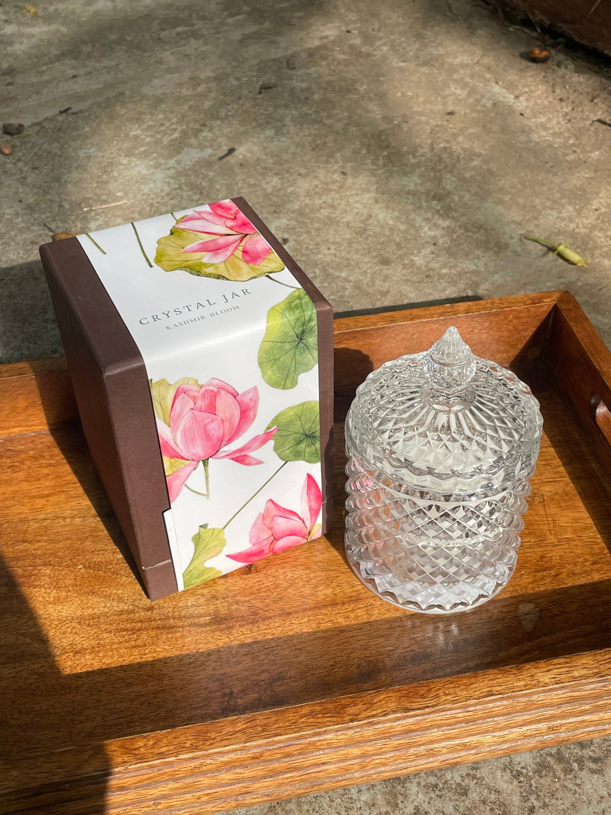 Indiglow Crystal Jar candle in a decorative crystal-style vessel.