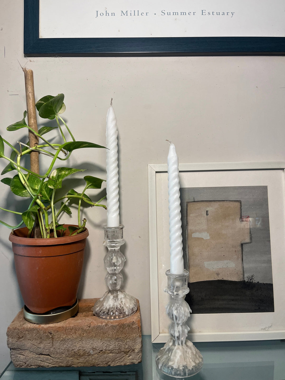 Indiglow spiral dinner candle with a sculptural twist for table decor.